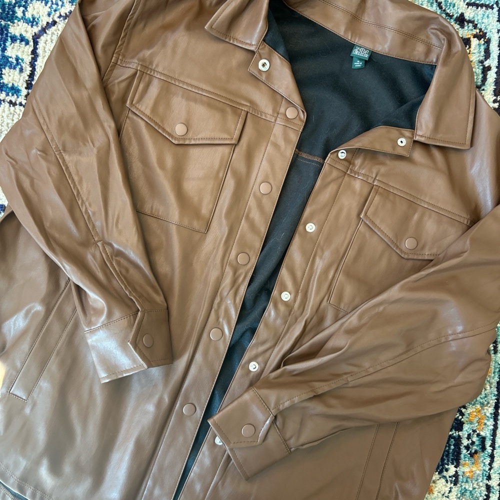 Brown Faux Leather Shacket